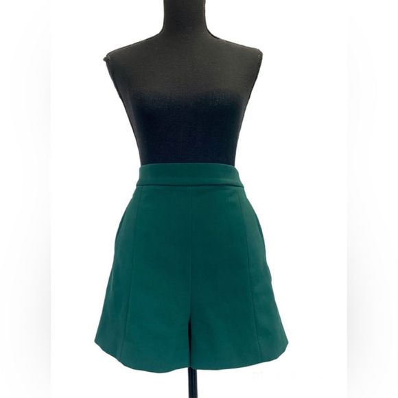 H&m dark green high waisted dress shorts Sz 12 - Picture 1 of 11